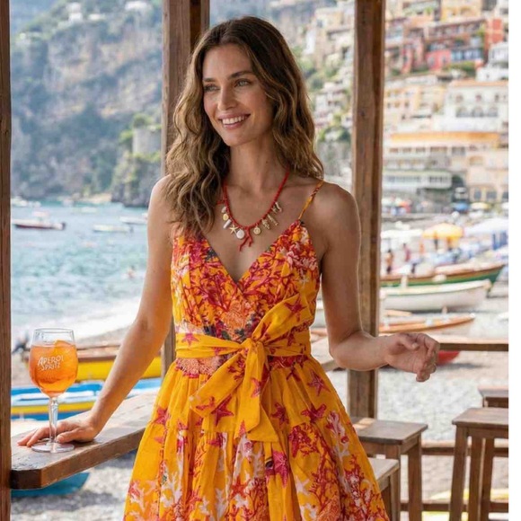 Antica Sartoria Dresses & Skirts - Sunny Yellow Floral Tie-Waist Sundress - Women Dresses